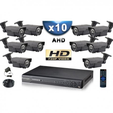 Kit PRO AHD 10 câmeras bullet IR 60m SONY HD 960P + gravador DVR AHD 2000 Go
