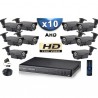 Kit PRO AHD : 10 câmeras bullets IR 60m SONY HD 960P + gravador DVR AHD 2000 Go 