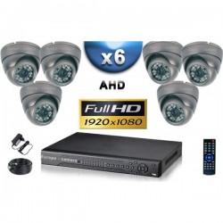 Kit PRO AHD 6 câmeras dome IR 35m SONY FULL HD 1080P + gravador DVR AHD FULL HD 2000 Go