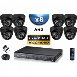 Kit PRO AHD : 8 câmeras domes IR 20m SONY FULL HD 1080P + gravador DVR AHD FULL HD 3000 Go 