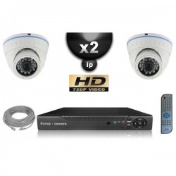 Kit PRO IP 2 câmeras dome POE IR 20m OMNIVISION 720P + gravador NVR 8 canais H264 FULL HD 1000 Go