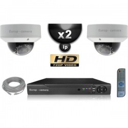 Kit PRO IP 2 câmeras dome POE IR 25m OMNIVISION 720P + gravador NVR 8 canais H264 FULL HD 1000 Go