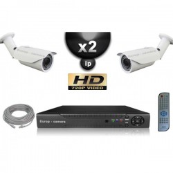 Kit PRO IP 2 câmeras bullet POE IR 40m OMNIVISION 720P + gravador NVR 8 canais H264 FULL HD 1000 Go