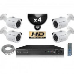 Kit PRO IP 4 câmeras bullet POE IR 20m OMNIVISION 720P + gravador NVR 8 canais H264 FULL HD 2000 Go