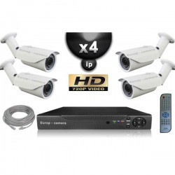 Kit PRO IP : 4 câmeras bullet POE IR 40m OMNIVISION 720P + gravador NVR 8 canais H264 FULL HD 2000 Go