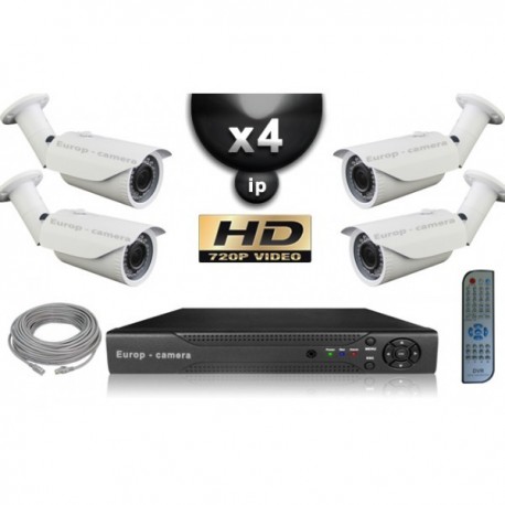 Kit PRO IP 4 câmeras bullet POE IR 40m OMNIVISION 720P + gravador NVR 8 canais H264 FULL HD 2000 Go