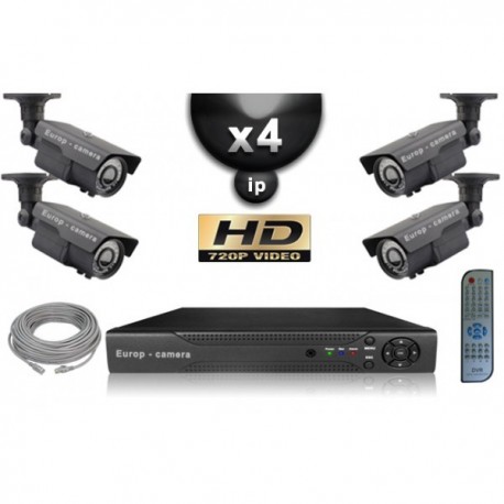 Kit PRO IP 4 câmeras bullet POE IR 60m OMNIVISION 720P + gravador NVR 8 canais H264 FULL HD 2000 Go