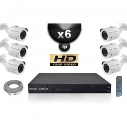 Kit PRO IP : 6 câmeras bullet POE IR 20m OMNIVISION 720P + gravador NVR 8 canais H264 FULL HD 2000 Go