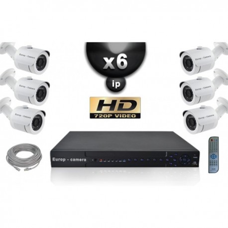 Kit PRO IP 6 câmeras bullet POE IR 20m OMNIVISION 720P + gravador NVR 8 canais H264 FULL HD 2000 Go