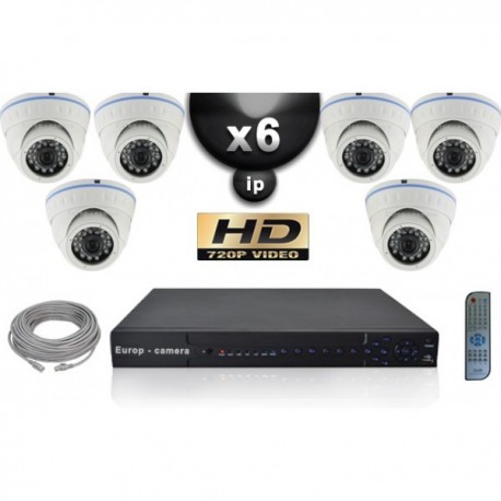 Kit PRO IP 6 câmeras dome POE IR 20m OMNIVISION 720P + gravador NVR 8 canais H264 FULL HD 2000 Go