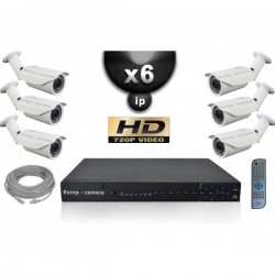 Kit PRO IP 6 câmeras bullet POE IR 40m OMNIVISION 720P + gravador NVR 8 canais H264 FULL HD 2000 Go