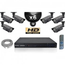 Kit PRO IP 6 câmeras bullet POE IR 60m OMNIVISION 720P + gravador NVR 8 canais H264 FULL HD 2000 Go