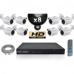 Kit PRO IP 8 câmeras bullet POE IR 20m OMNIVISION 720P + gravador NVR 8 canais H264 FULL HD 2000 Go