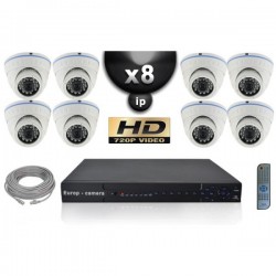 Kit PRO IP 8 câmeras dome POE IR 20m OMNIVISION 720P + gravador NVR 8 canais H264 FULL HD 2000 Go