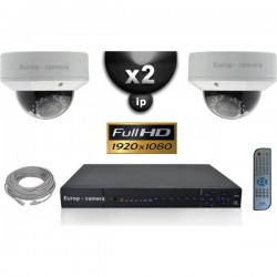 Kit PRO IP 2 câmeras dome POE IR 25m SONY 1080P + gravador NVR 8 canais H264 FULL HD 2000 Go