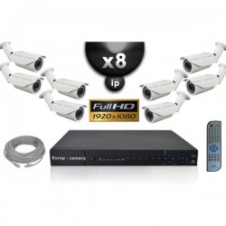 Kit PRO IP 8 câmeras bullet POE IR 40m SONY 1080P + gravador NVR 24 canais H264 FULL HD 3000 Go