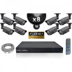 Kit PRO IP 8 câmeras bullet POE IR 60m SONY 1080P + gravador NVR 24 canais H264 FULL HD 3000 Go