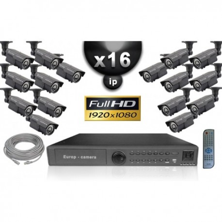 Kit PRO IP 16 câmeras bullet POE IR 60m SONY 1080P + gravador NVR 16 canais H264 FULL HD 3000 Go