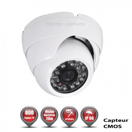 Câmera dome 800 linhas 1/3 Sensor CMOS IR 20m à prova de água branca
