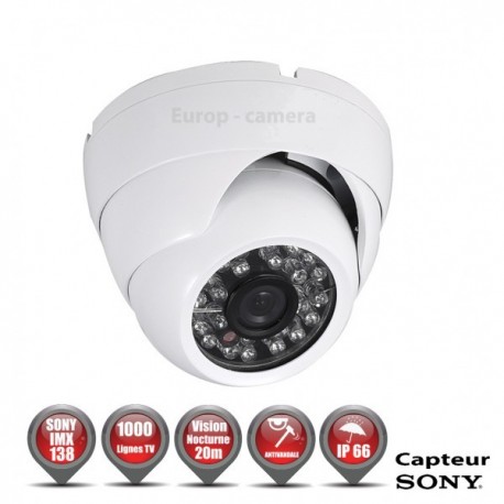 Câmera dome 1000 TVL 1/3 SONY IMX138 IP66 IR 20m à prova de vandalismo