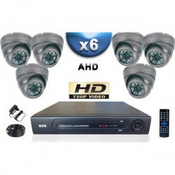 Kit PRO AHD : 6 câmeras domes IR 35m SONY HD 960P + gravador DVR AHD 1000 Go 