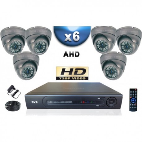 Kit PRO AHD 6 câmeras dome IR 35m SONY HD 960P + gravador DVR AHD 1000 Go