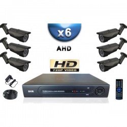 Kit PRO AHD : 6 câmeras bullets IR 40m SONY HD 960P + gravador DVR AHD 1000 Go 