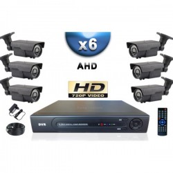 Kit PRO AHD : 6 câmeras bullets IR 60m SONY HD 960P + gravador DVR AHD 1000 Go