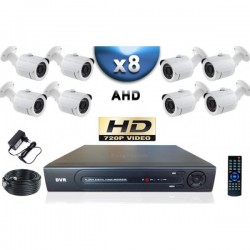 Kit PRO AHD : 8 câmeras bulletss IR 20m SONY HD 960P + gravador DVR AHD 2000 Go 