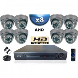 Kit PRO AHD : 8 câmeras domes IR 35m SONY HD 960P + gravador DVR AHD 2000 Go 