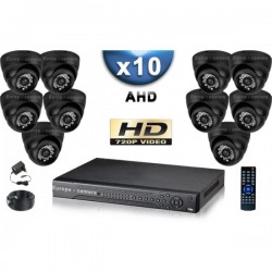 Kit PRO AHD : 10 câmeras domes IR 20m SONY HD 960P + gravador DVR AHD 2000 Go 