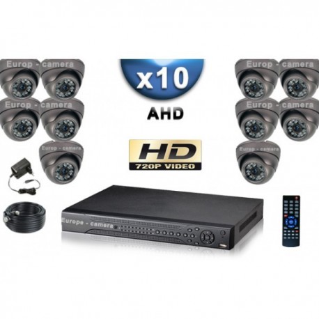 Kit PRO AHD 10 câmeras dome IR 35m SONY HD 960P + gravador DVR AHD 2000 Go
