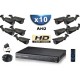 Kit PRO AHD : 10 câmeras bulletss IR 40m SONY HD 960P + gravador DVR AHD 2000 Go 