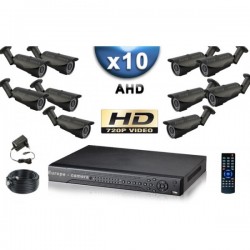 Kit PRO AHD : 10 câmeras bulletss IR 40m SONY HD 960P + gravador DVR AHD 2000 Go 