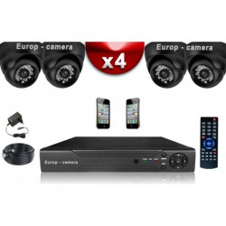 Kit ECO FULL D1: 4 câmeras dome CMOS 800 linhas + gravador DVR 500 Go