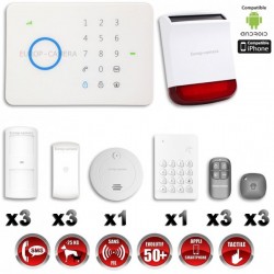 Sistema de alarme GSM sem fio com imunidade aos animais 25 Kg: Anti-incêndio + Teclado + Sirene flash solar com bateria G5 / S5